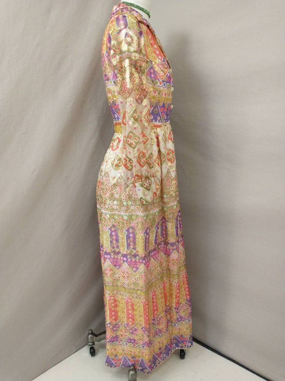 70's Metallic Colorful Dress Vintage Seventies Lo… - image 4