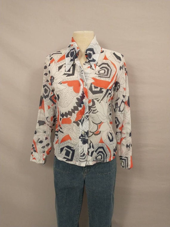 70's Red White & Blue Sheer Vintage Shirt Mid Cen… - image 1