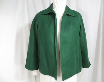 Green Linen Jacket Business Casual Short Vintage Classic Style Unlined Great Color Irish Kelly Emerald Green
