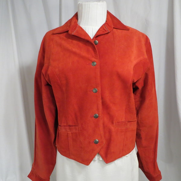 Red Suede Leather Short Jacket Bushwaker Made in USA Vintage 90's w Pockets  Med Lg 10 Soft Quality Casual Style