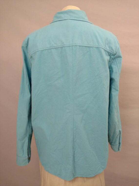 L L Bean Aqua Turquoise Cotton Chamois Flannel Bu… - image 4