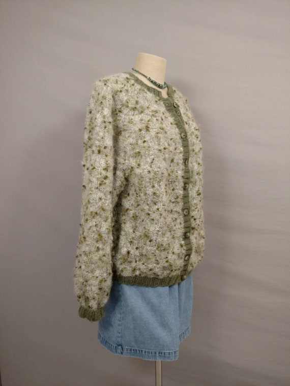 Artsy Bulky Fuzzy Greens Handmade Sweater Soft Car