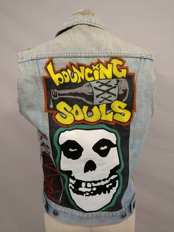 Punk Rock Unique Fan Vest Rock Roll Vintage Denim… - image 3