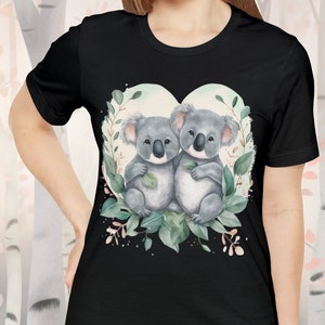 Valentine&#39;s Koala Pair Shirt | Cute Koala Hug Tee | Heart Hug Koala Top | Koala Love Shirt | Unisex- Men and Woman&#39;s Jersey Short Sleeve Tee