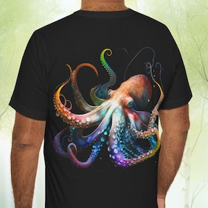 Rainbow Octopus T-Shirt (Back) | Colorful Octopus | Sea Life Gift | Unisex - Men & Woman&#39;s Jersey Short Sleeve Tee | Super Soft Graphic Tee