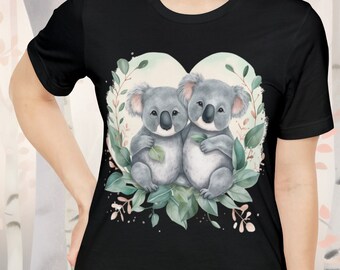 Camisa de par de Koala de San Valentín / Linda camiseta Koala Hug / Heart Hug Koala Top / Koala Love Shirt / Unisex- Camiseta de manga corta Jersey para hombres y mujeres