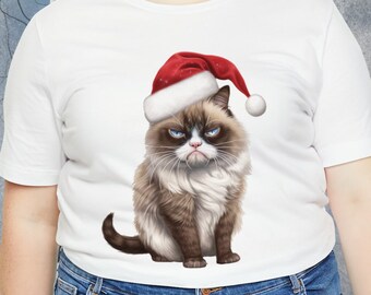 Camiseta Grumpy Cat / Camiseta Christmas Kitty / Camisa Holiday Cat / Moda para amantes de los gatos / Unisex- Camiseta de manga corta Jersey para hombres y mujeres