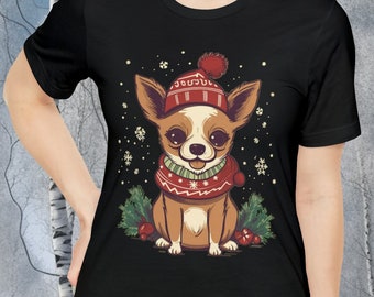 Camiseta de Navidad Chihuahua / Top de Navidad Chihuahua / Feliz Navidad Camiseta para Perros / Chihuahua Festivo / Unisex- Camiseta de manga corta Jersey para hombres y mujeres