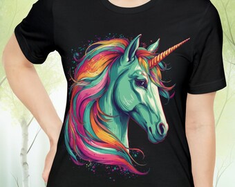 Rainbow Unicorn Tee | Colorful Unicorn Top | Vibrant Unicorn Art Shirt | Colorful Mane Top | Unisex- Men and Woman's Jersey Short Sleeve Tee