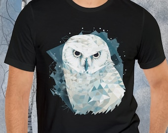 Camiseta geométrica de búho nival / Camisa de arte de búho helado / Camisa de amante del búho / Camisa de pájaro de invierno / Unisex- Camiseta de manga corta Jersey para hombres y mujeres