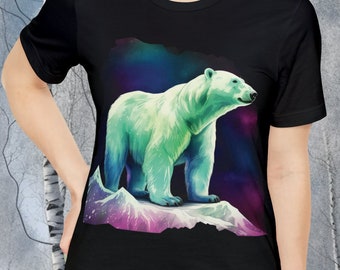 Camiseta de oso polar de auroras boreales / Camisa de oso nevado / Top de oso aurora / Camiseta de vida silvestre de invierno / Unisex- Camiseta de manga corta Jersey para hombres y mujeres