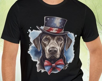 Camisa de laboratorio patriótico / Camiseta de laboratorio en sombrero de copa / USA Pride Lab Top / Stars & Stripes Pup Tee / Unisex- Camiseta de manga corta Jersey para hombres y mujeres
