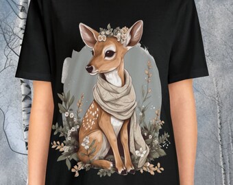 Camisa de cervatillo de invierno / Camiseta Winter Wonderland / Adorable look de invierno / Lindo animal top / Unisex- Camiseta de manga corta Jersey para hombres y mujeres