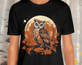 Autumn Owl Tee | Halloween Owl Top | Charming Fall Shirt | Cool Bird Apparel | Fall Owl | Unisex- Men and Woman's Jersey Short Sleeve Tee