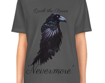Unleash Your Dark Side with 'Quoth the Raven Nevermore' Raven Shirt | Edgar Allen Poe | Unisex - Men and Woman's Jersey Short Sleeve Tee |
