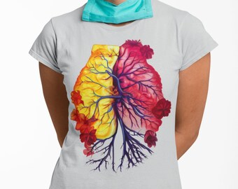 Camiseta de flores y pulmones anatómicos / Regalo de amantes de la biología / Regalo de enfermera / Unisex - Camiseta de manga corta de jersey para hombre y mujer / Camiseta supersuave