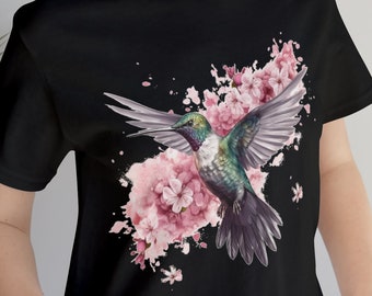 Camisa de flor de cerezo colibrí / Camiseta de flor de cerezo / Top colibrí colorido / Unisex- Camiseta de manga corta Jersey para hombre y mujer