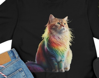 Rainbow Cat / Cat Shirt / LGBTQ+ / Pride / Cat Lover Gift / Majestic Cat / Unisex - Camiseta de manga corta para hombre y mujer /