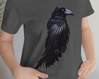 Camiseta de cuervo / Regalo de los amantes de la biología / Regalo de Edgar Allen Poe / Regalo de pájaro / Unisex - Camiseta de manga corta de jersey para hombre y mujer /