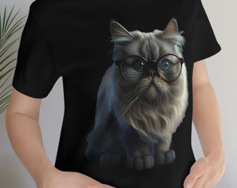 Cat wearing Glasses | Cat Lovers Shirt | Cat Shirt | Super Soft Shirt | Animal Shirt | Unisex - Men and Woman's Jersey Short Sleeve