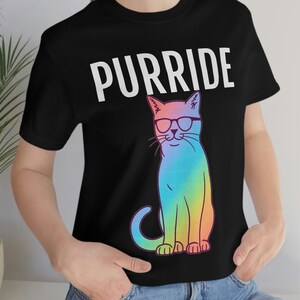 Show Your Pride with a Purride Shirt | Rainbow Cat Shirt | Cat Wearing Glasses Shirt | Cat Lover Shirt| Unisex - Men and Woman&#39;s Jersey Tee