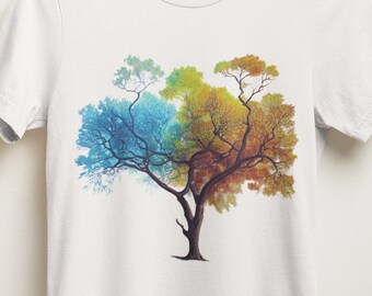 Camiseta de árbol de fuego y hielo / Regalo de arte abstracto / Regalo de amantes de la naturaleza / Unisex - Camiseta de manga corta de jersey para hombre y mujer / Camiseta súper suave