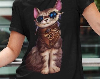 Steampunk Cat T-Shirt | Steampunk Gift | Cat Lovers Gift | Unisex - Men & Woman's Jersey Short Sleeve Tee | Super Soft Graphic Tee