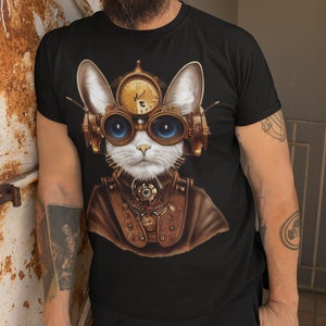 Steampunk Cat T-Shirt | Steampunk Gift | Cat Lovers Gift | Unisex - Men & Woman&#39;s Jersey Short Sleeve Tee | Super Soft Graphic Tee