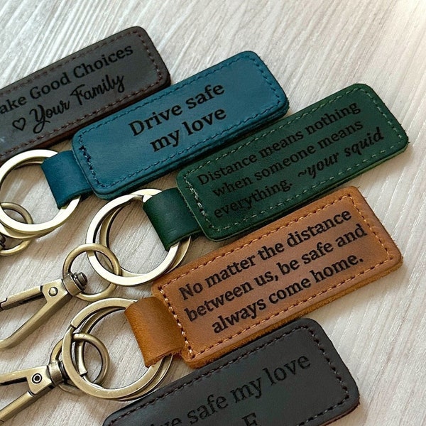 Truckdriver Gift, Long distance keychain gift, Drive safe Leather keychain, gift for husband, boyfriend gift, Fathers Day gift