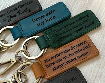 Truckdriver Gift, Long distance keychain gift, Drive safe Leather keychain, gift for husband, boyfriend gift, Fathers Day gift