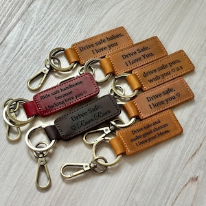 Personalized Leather Keychain: Drive Safe Gift, Custom Engraved Keyring