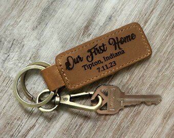 Porte-clés en cuir personnalisé, cadeau pour une première maison, cadeau de pendaison de crémaillère