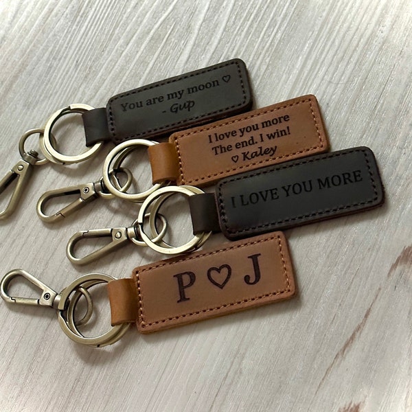 Fathers Day gift idea,gift for her/him,I love you more The end I win,Leather keychain for car key,Custom text keychain, personalized gift