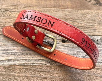 Personalized Leather Dog Collar: Engraved Pet Name Collar, Pets Gift