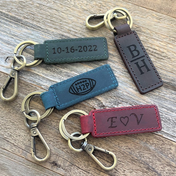 PERSONALIZED Fathers Day gift, Class Party Gift, Custom Leather Keychain, Monogrammed Leather Keychain, Keychain Accessory