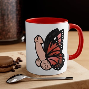 PECKERFLY Retro Novelty Butterfly Funny Accent Coffee Mug, 11oz