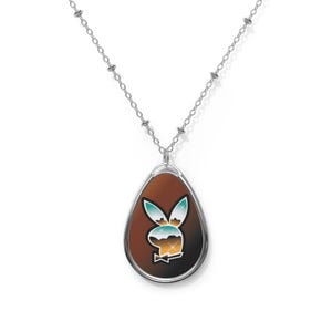 CHROME BUNNY Retro Tattoo Chrome Playboy Bunny Oval Necklace