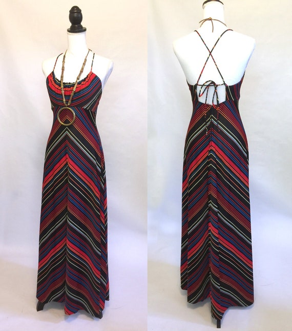 THE CHEVRON Colorful Retro 70s Maxi Dress