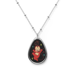 KEWPIE DEVIL Zinc Alloy Oval Necklace with Satellite chain