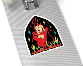 Pegatinas troqueladas de vinilo para patineta con tatuaje de llama de fuego de diablo retro KEWPIE DEVIL