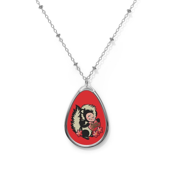 LOVE STINKS retro Kewpie Legierung Anhänger und Halskette Kette Oval Necklace