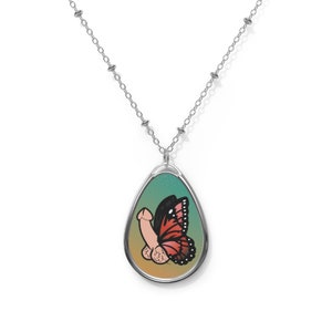 PECKERFLY Butterfly Funny Retro Novelty Oval Necklace