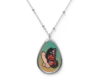 PECKERFLY Farfalla Divertente Retro Collana Ovale Novità