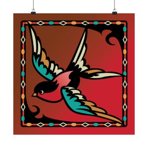 THE SPARROW bird retro tattoo style original art gallery wall Matte Vertical Posters