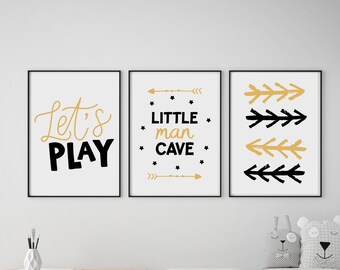 Man Cave Mountains Black Word Kids Play Boys Bed Room Wall Art Print Decor Gift