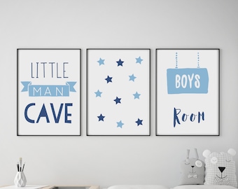 Man Cave Mountains Black Word Kids Play Boys Bed Room Wall Art Print Decor Gift