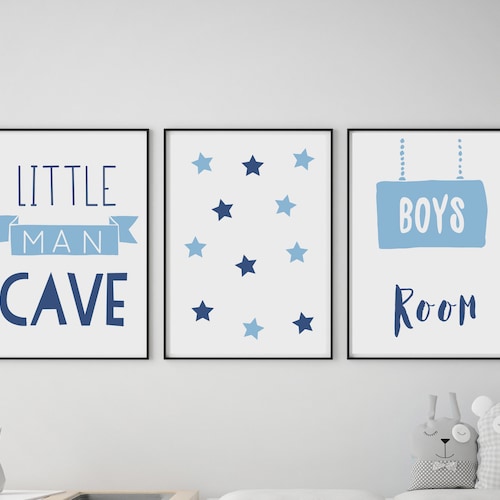 Blue Nursery Art Set of 3 Watercolor Prints Blue Nursery Etsy