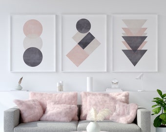 Pink Grey Wall Art | Etsy