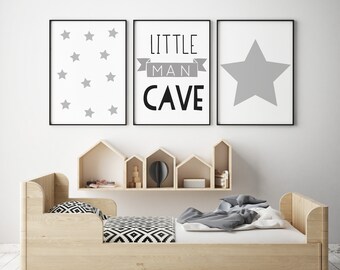 Man Cave Mountains Black Word Kids Play Boys Bed Room Wall Art Print Decor Gift
