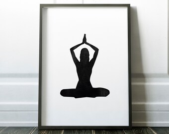 DIGITAL DOWNLOAD PRINT | Mystical Meditation Watercolour Gift | Yoga Poster Print | Printable Black Illustration Wall Art | Inspirational